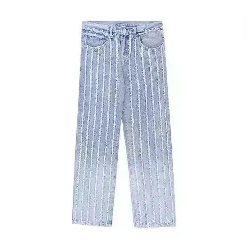 Japanese Brand Unisex Striped Frayed Ripped Tassel Jeans Pants Size US 32 / EU 48 - 2 Thumbnail