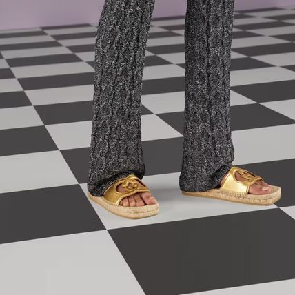 Gucci GUCCI interlocking G gold leather espadrille slide sandals Size US 7 / IT 37 - 2 Thumbnail