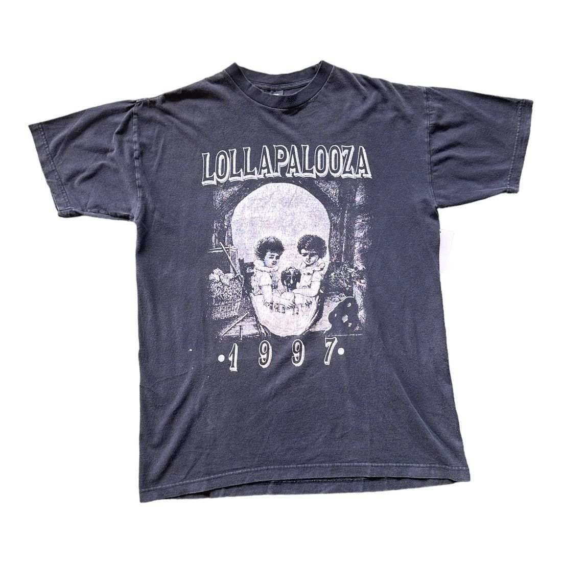 image of Vintage 1997 Lollapalooza Skull T Shirt in Black, Men's (Size Large)