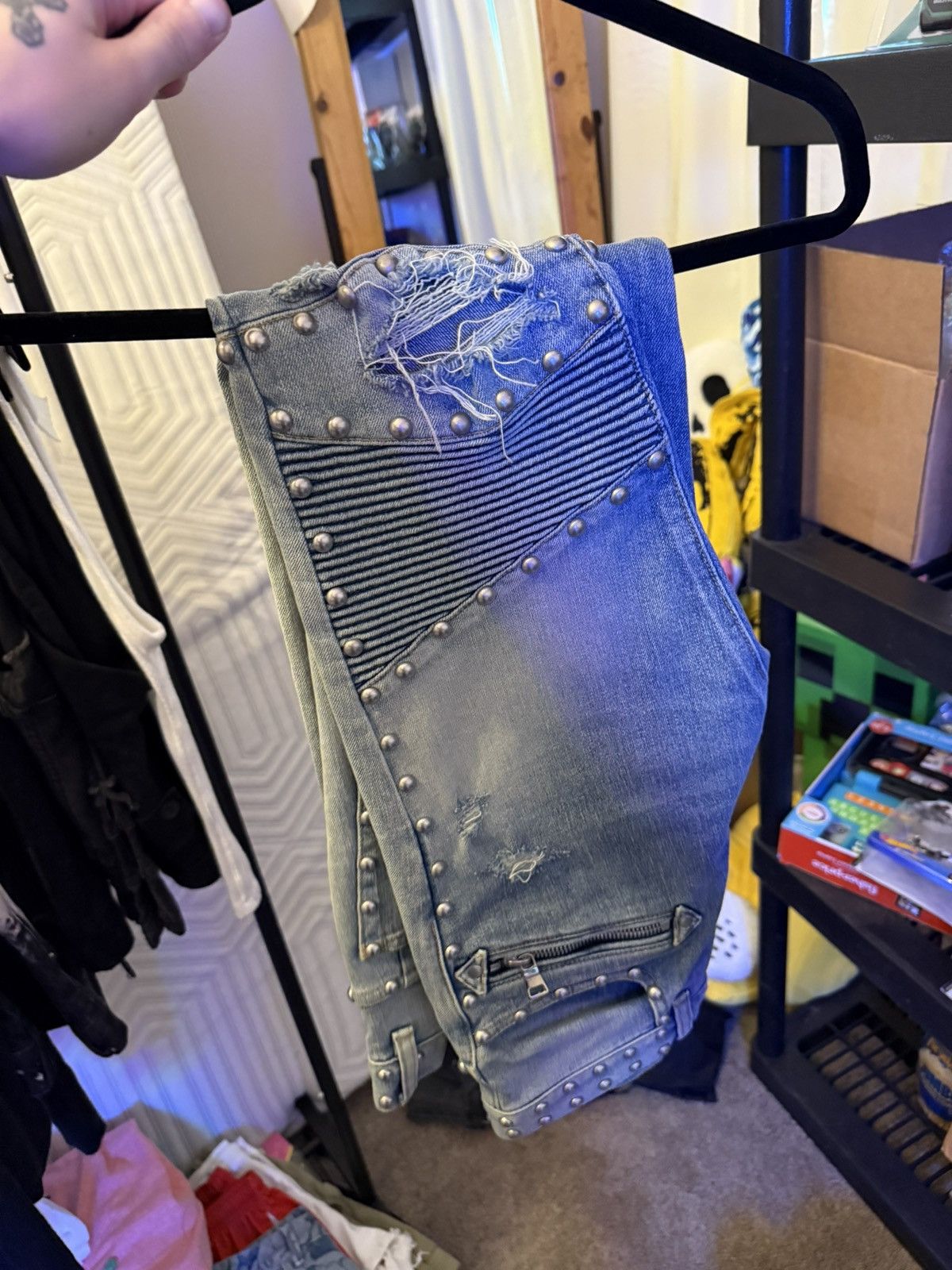 Balmain Balmain blue studded biker jeans Size US 28 / EU 44 - 3 Thumbnail
