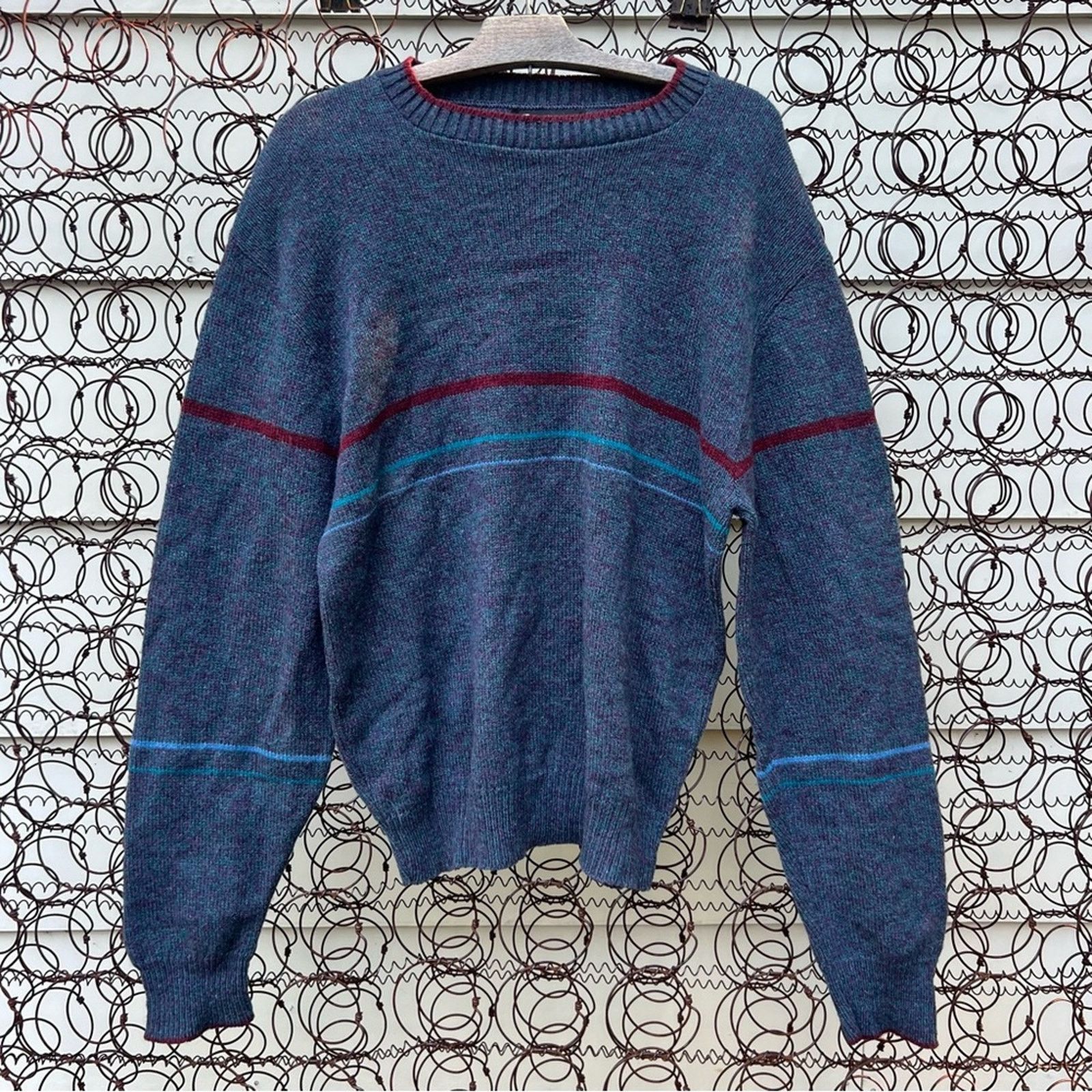 80s 90s Jantzen dark blue maroon stripe moody sweater LARGE