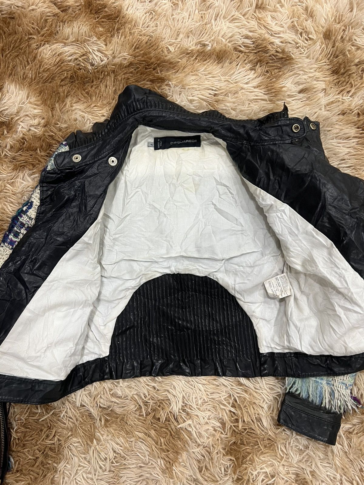 Dsquared2 DSQUARED² Archival Mixed-Media Tweed & Leather Moto Jacket Size US XXS / EU 40 - 9 Thumbnail