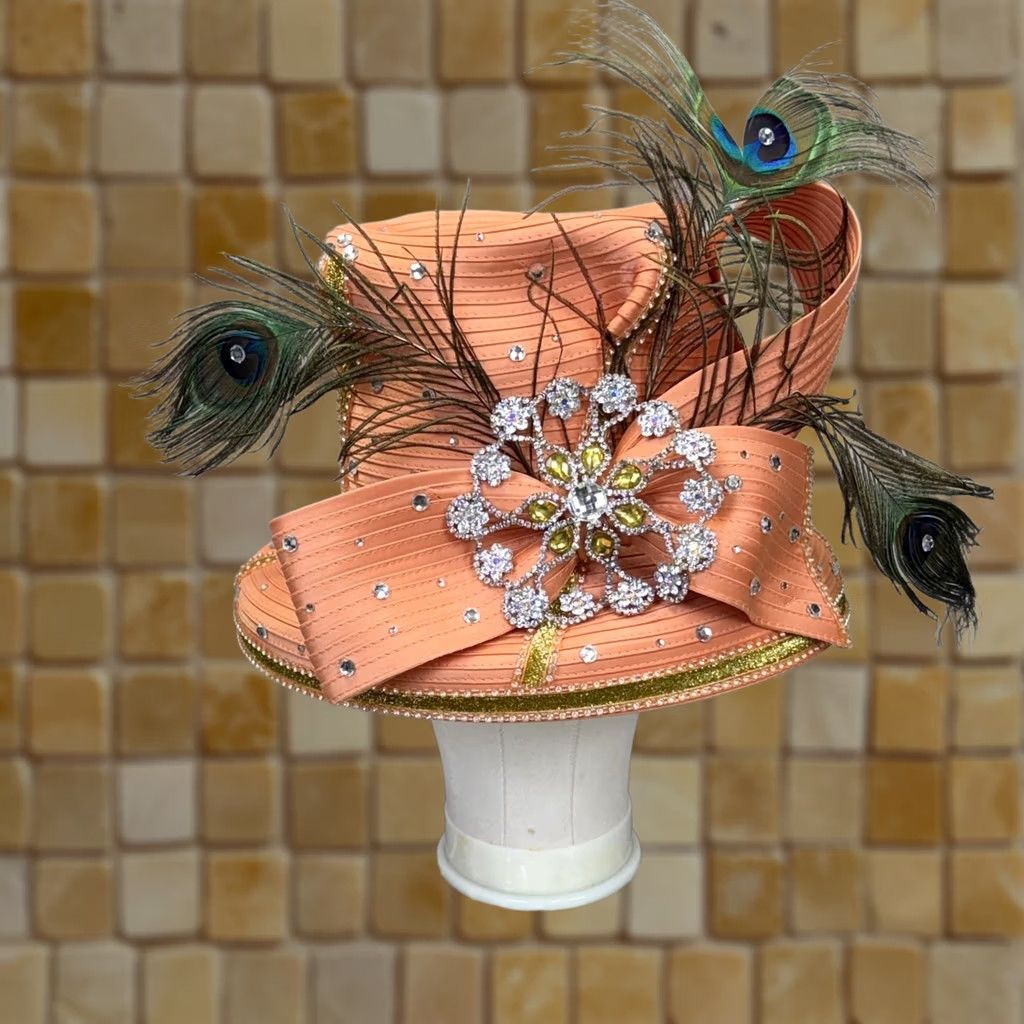 Elite Champagne Top Hat & Box Womens Pink Satin Rhinestone Feathers Derby Church VINTAGE Elite CHAMPAGNE Hat Womens Pink Wide Brim Satin Bow  main image 3