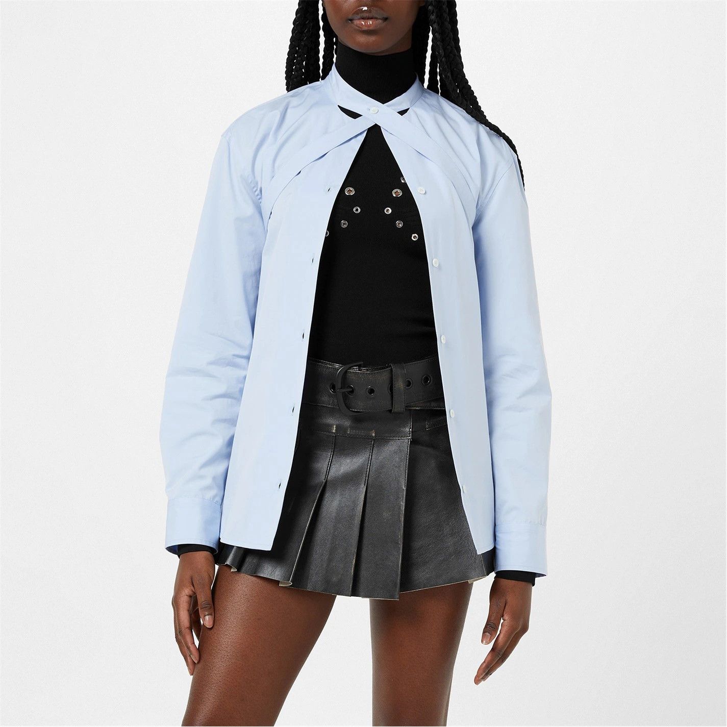 Off-White o1g2r1mq0125 Cross Collar Shirt in Light Blue Size S / US 4 / IT 40 - 5 Thumbnail