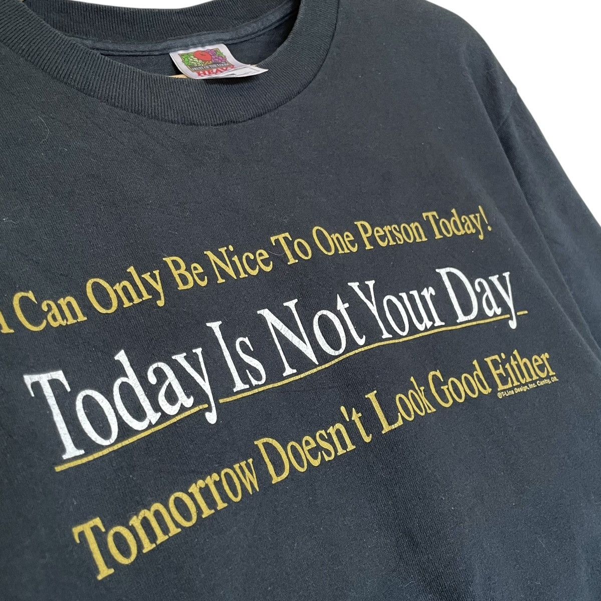 Fruit Of The Loom Not Today Vintage 2000s USA Funny Quotes Wording Tee Size US L / EU 52-54 / 3 - 4 Thumbnail
