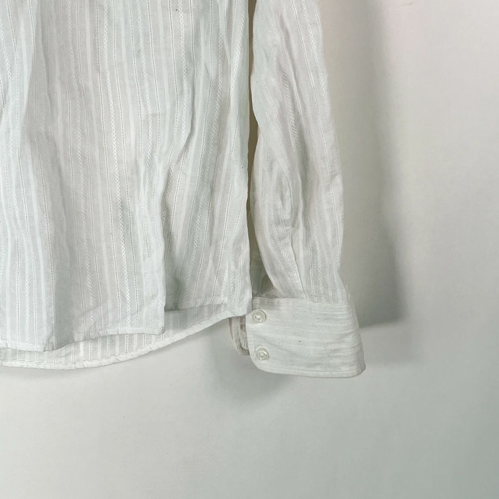 Eddie Bauer Eddie Bauer Women's White Striped Roll Tab Sleeve Blouse Size XS - Casual Cotton Shirt Size XS / US 0-2 / IT 36-38 - 5 Thumbnail