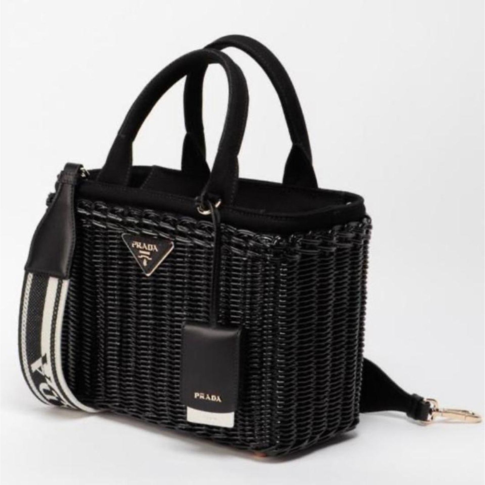 Prada logo appliqued wicker basket shoulder bag Size ONE SIZE - 2 Thumbnail