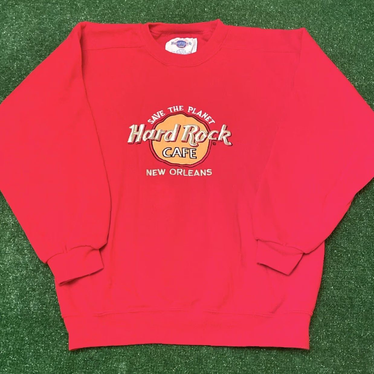 Vintage VINTAGE Hard Rock Cafe New Orleans Save The Planet Crewneck Sweater Size M Red Mens Crew Neck Sweatshirt Size US M / EU 48-50 / 2 - 3 Thumbnail