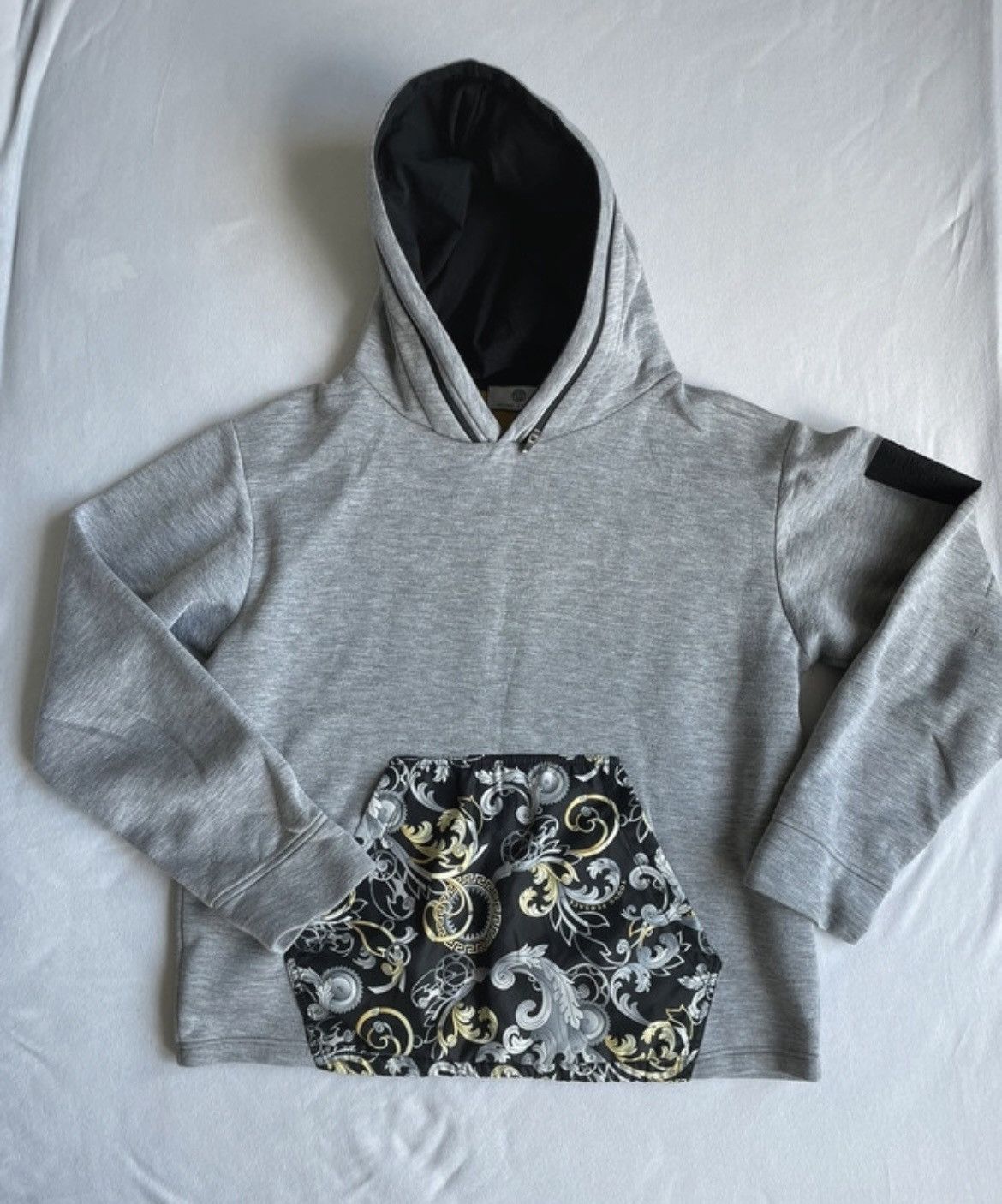 image of Versace Hoodie With Pattern And Double Hood in Grey, Women's (Size Small)