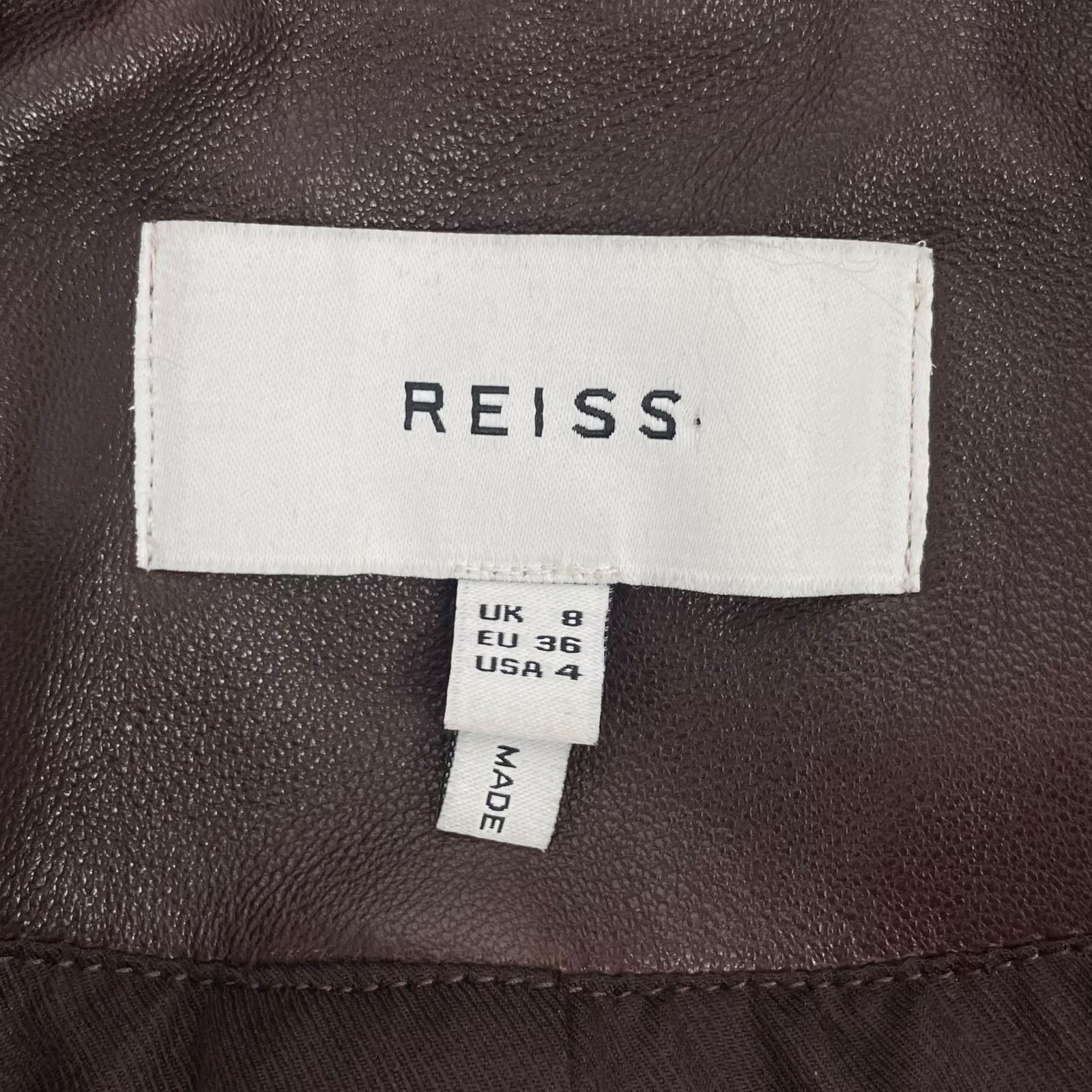 Reiss Leiya Lamb Leather Moto Jacket In Berry Red Size 4