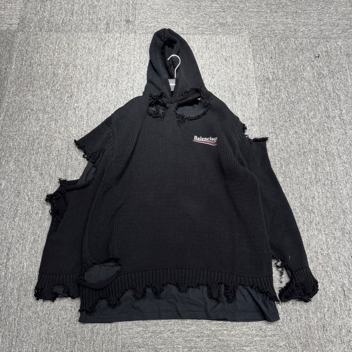 Balenciaga Balenciaga 'Coke' Distressed Color Block Knit Hoodie Size US S / EU 44-46 / 1 - 1 Thumbnail