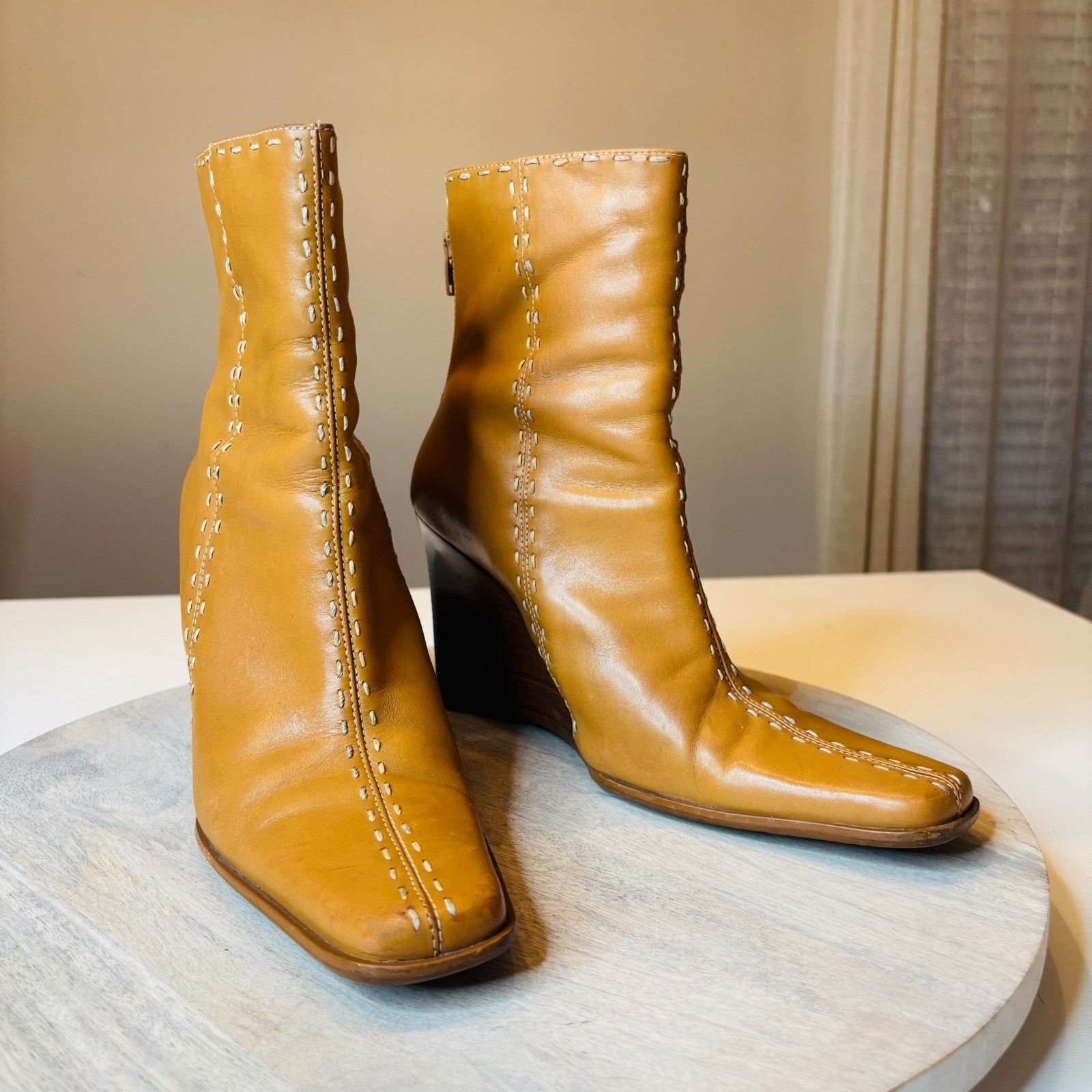 Diba True Diba Elko Tan Leather Wedge Boots 8.5 Made in Brazil Size US 8.5 / IT 38.5 - 1 Thumbnail