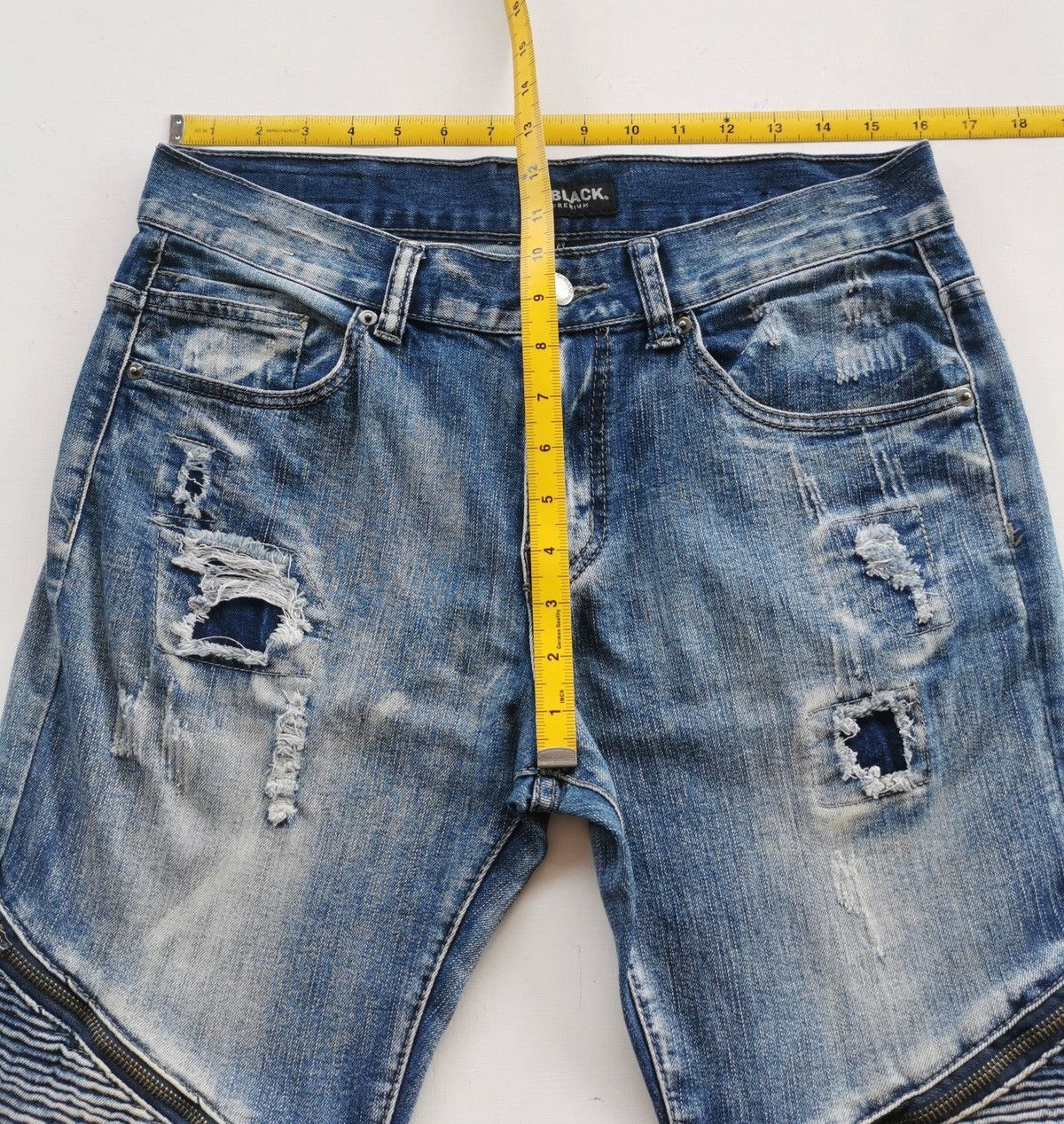 Seditionaries Black Premium Distressed Zipper Biker Denim Size US 32 / EU 48 - 10 Thumbnail