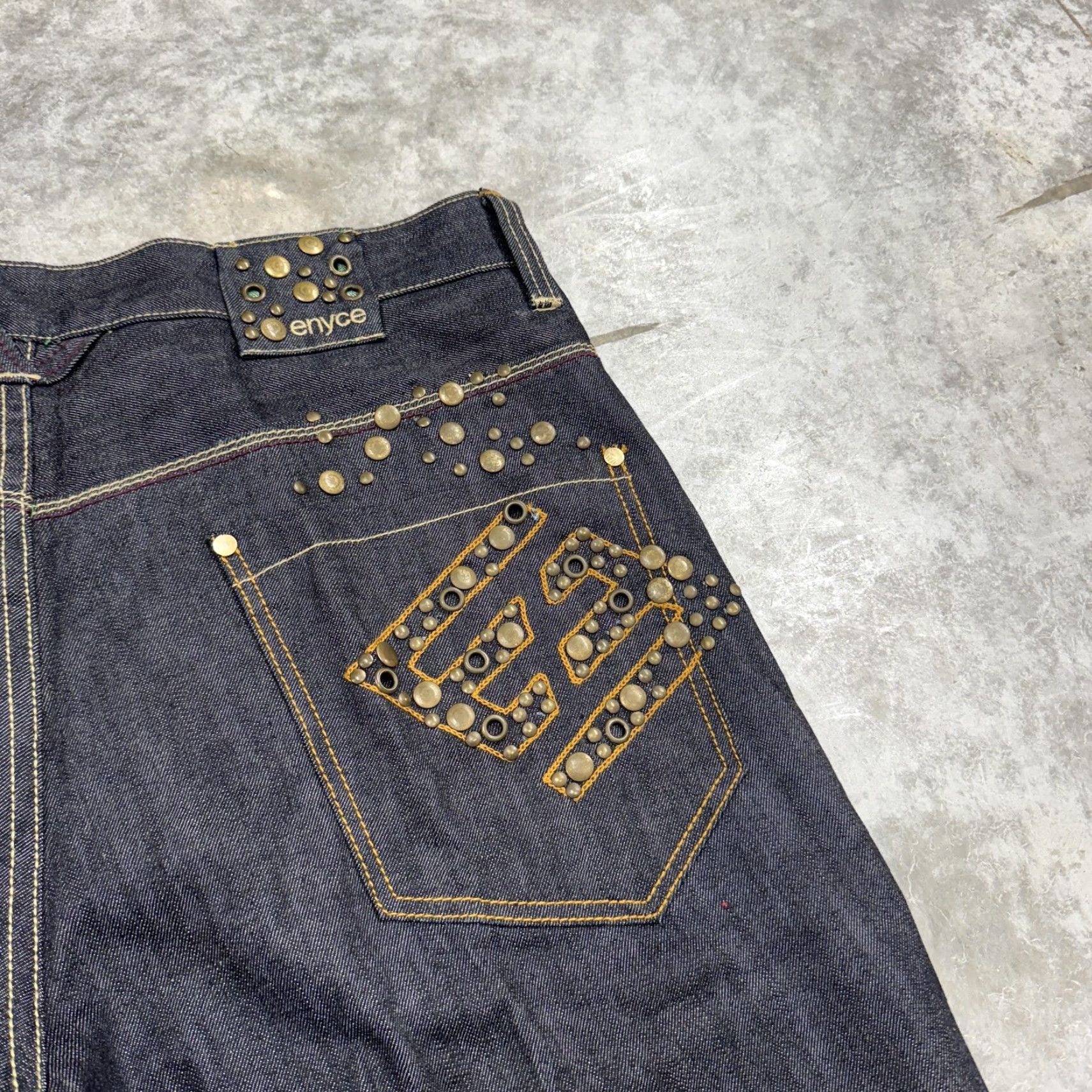 Enyce Enyce Denim Shorts Mens 38 Dark Blue Studded Embellished Jorts Bermuda Baggy Dark Blue Mens 38 Denim Shorts Enyce Bermuda Hip Hop Baggy Jeans Shorts Size US 38 / EU 54 - 2 Thumbnail