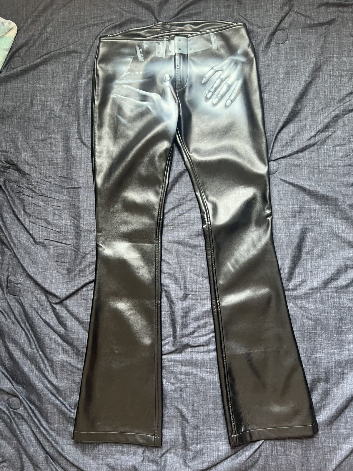 Mowalola Mowalola Airbrush Hand Leather Flare Pants Size US 28 / EU 44 - 1 Thumbnail