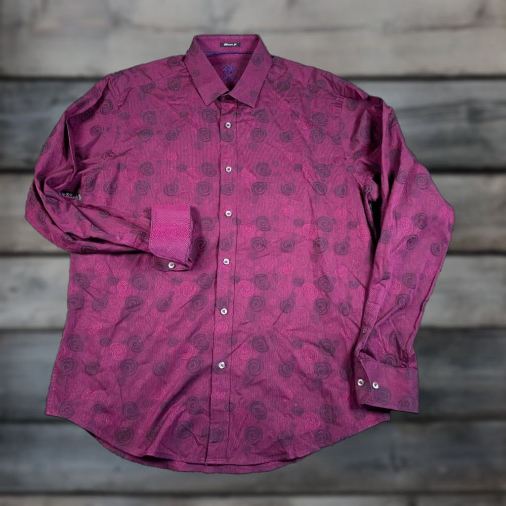 BUGATCHI Bugatchi Uomo Shirt Adult Large Purple Geometric Pattern Button-Up Long Sleeve Cotton, Classic Fit, Collared, Bohemian Preppy Mens Size US L / EU 52-54 / 3 - 1 Thumbnail