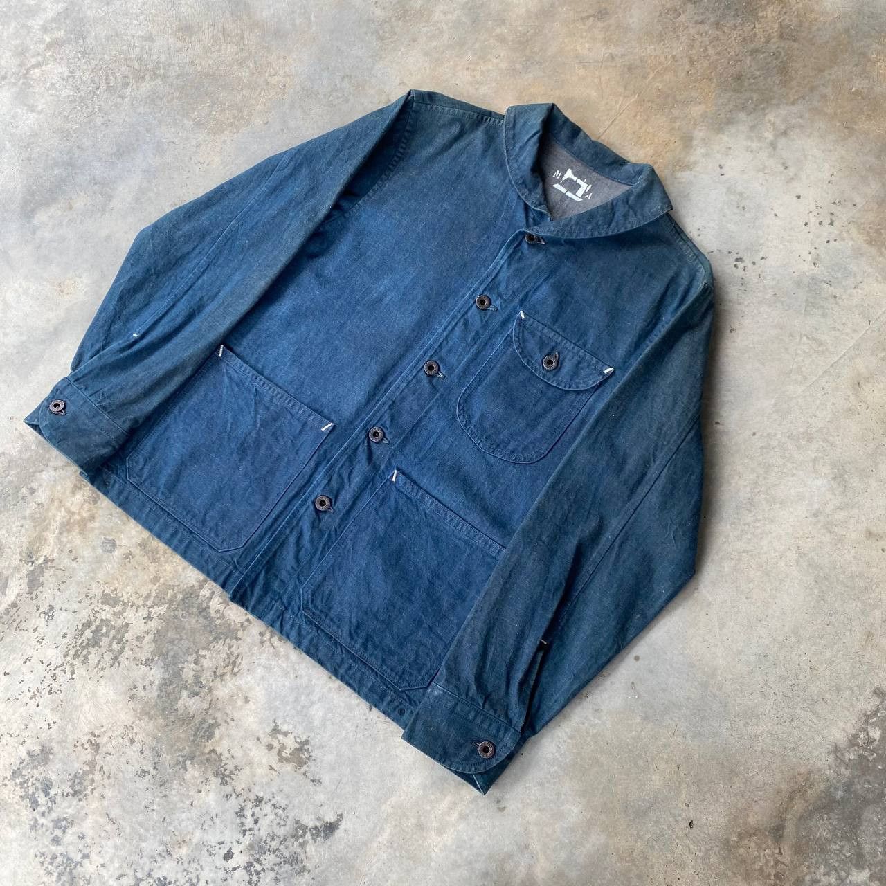Vintage Vintage 40s-60s Shawl Collar French Blue Chore Denim Jacket Size US L / EU 52-54 / 3 - 5 Thumbnail
