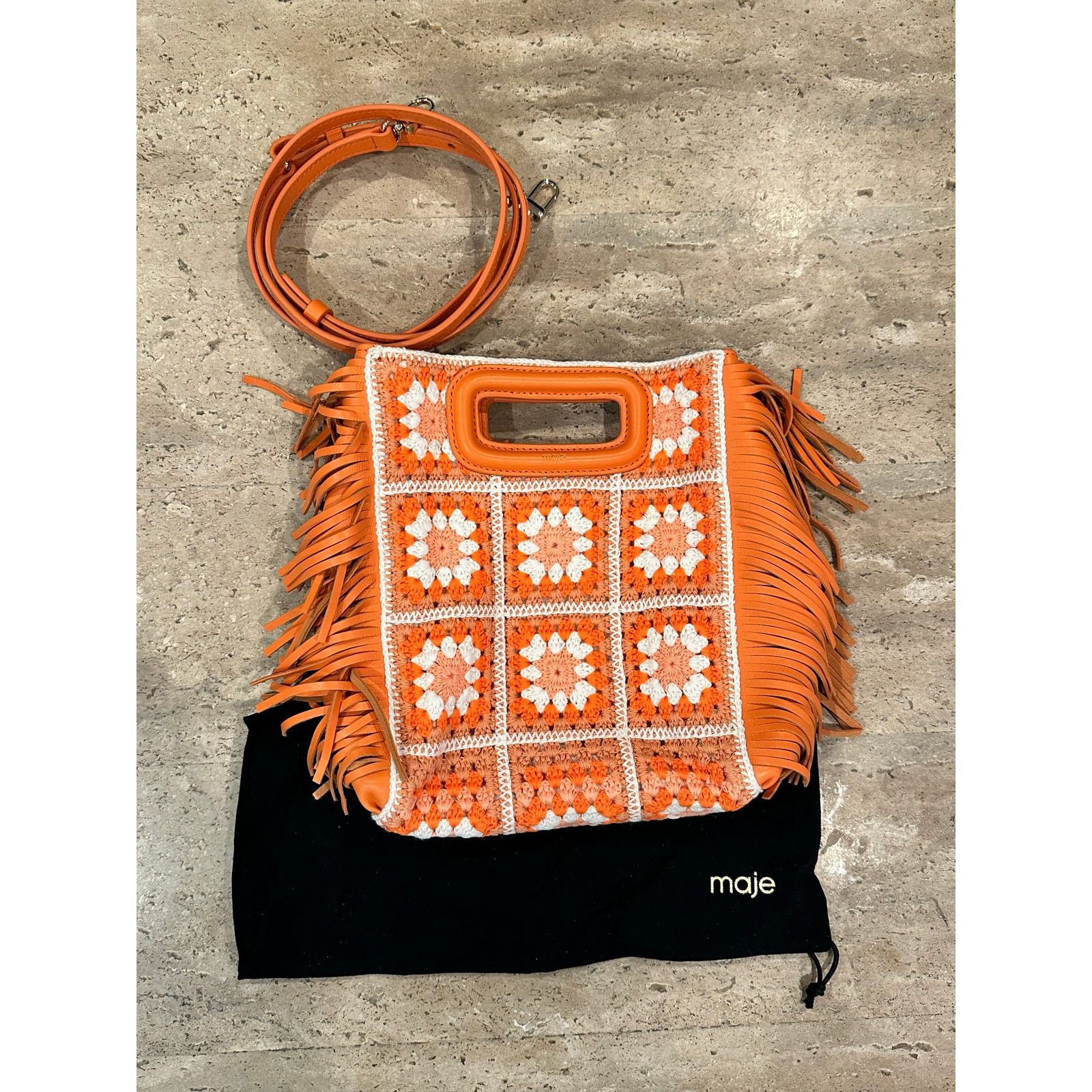 Maje NEW Maje Crochet M Bag Orange Floral Print Clutch/Crossbody Size ONE SIZE - 7 Thumbnail