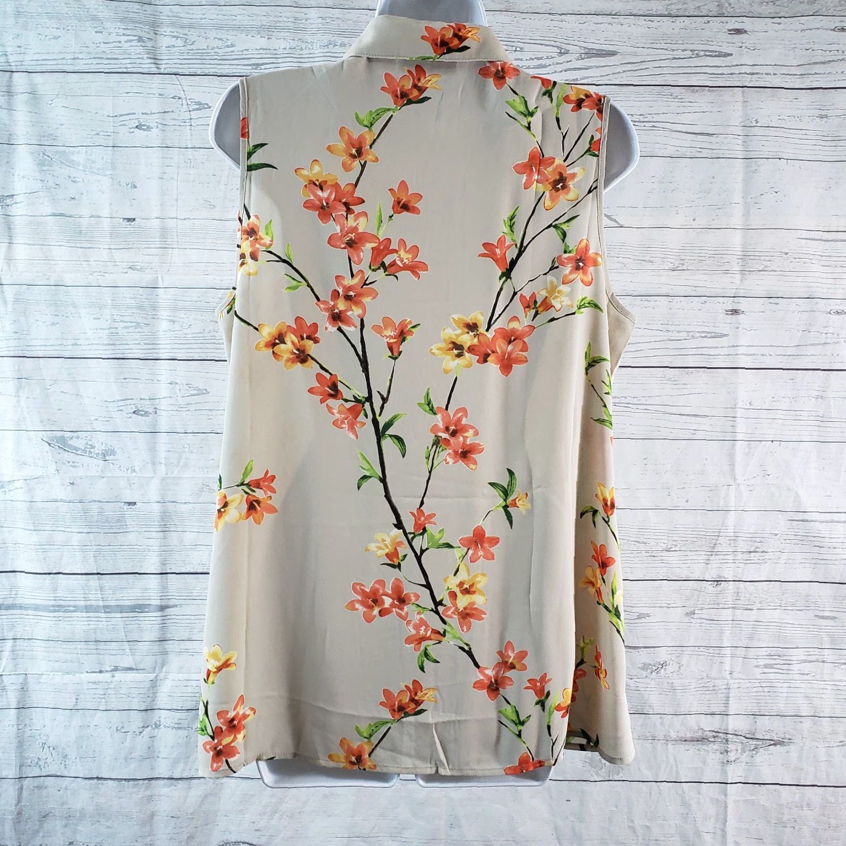 Vintage Susan Graver Womens Button Front Shirt Sz 10 Beige Orange Floral Sleeveless Blouse Size L / US 10 / IT 46 - 4 Thumbnail