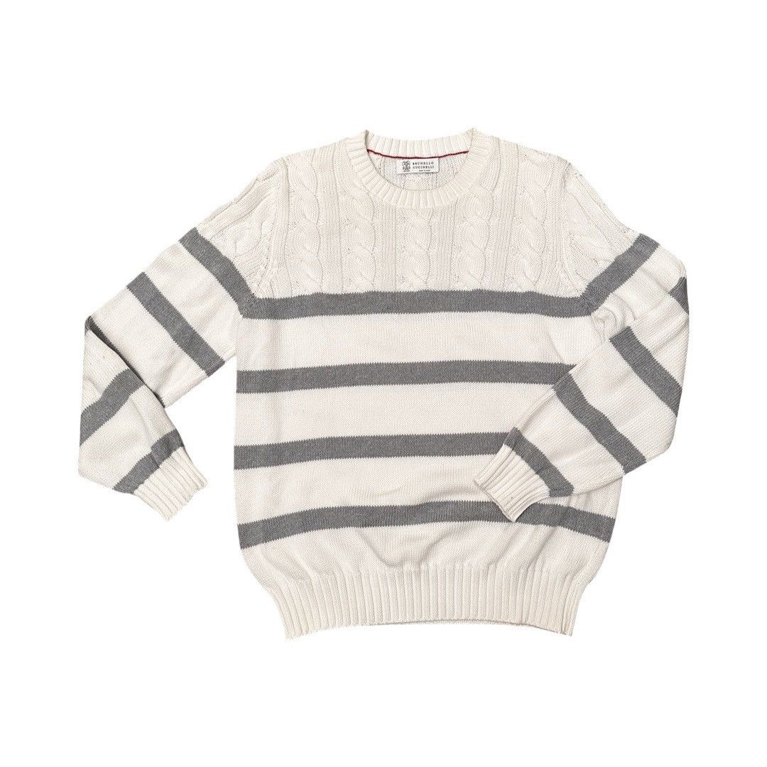 Brunello Cucinelli Brunello Cucinelli Striped Cable Knit Sweater – Size IT 48 Size US M / EU 48-50 / 2 - 1 Thumbnail