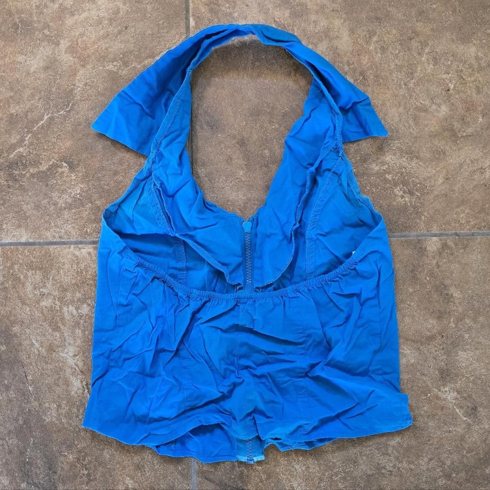Designer Blue Front Zip NS Cropped Halter Size M / US 6-8 / IT 42-44 - 2 Thumbnail