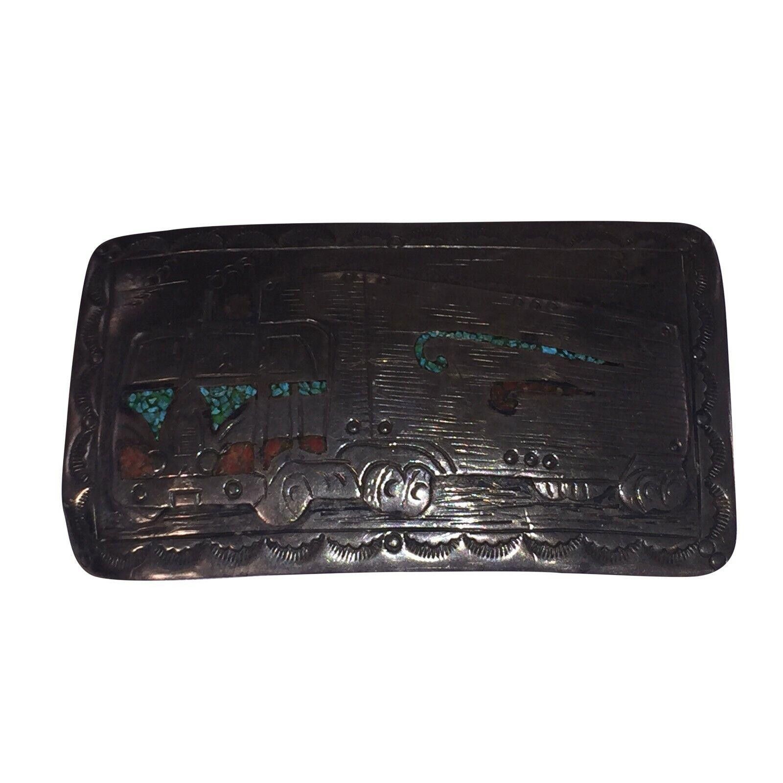 Other Silver Plated Tractor Trailer Turquoise & Coral Belt Buckle Size ONE SIZE - 1 Thumbnail