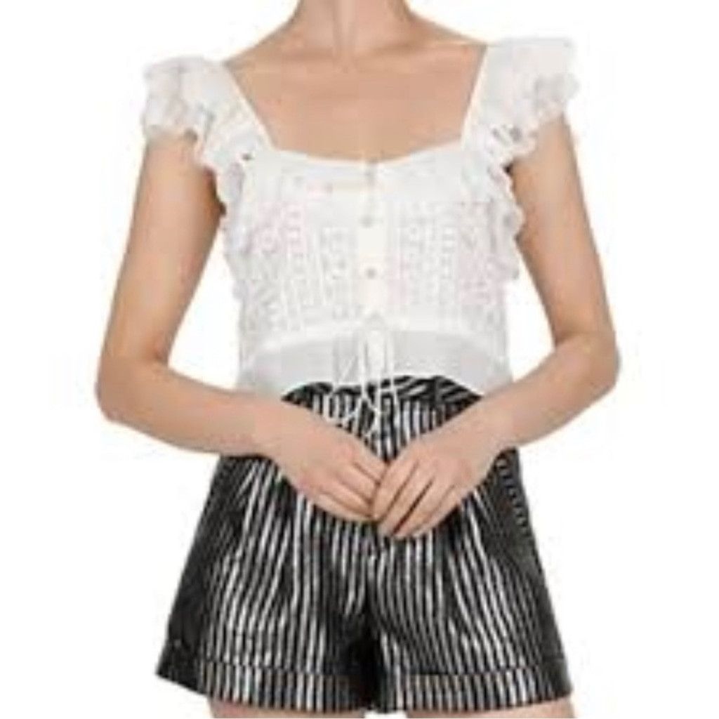 Other × The Kooples THE KOOPLES Feminine Embroidered White Crop Blouse Top S Size XS / US 0-2 / IT 36-38 - 9 Thumbnail