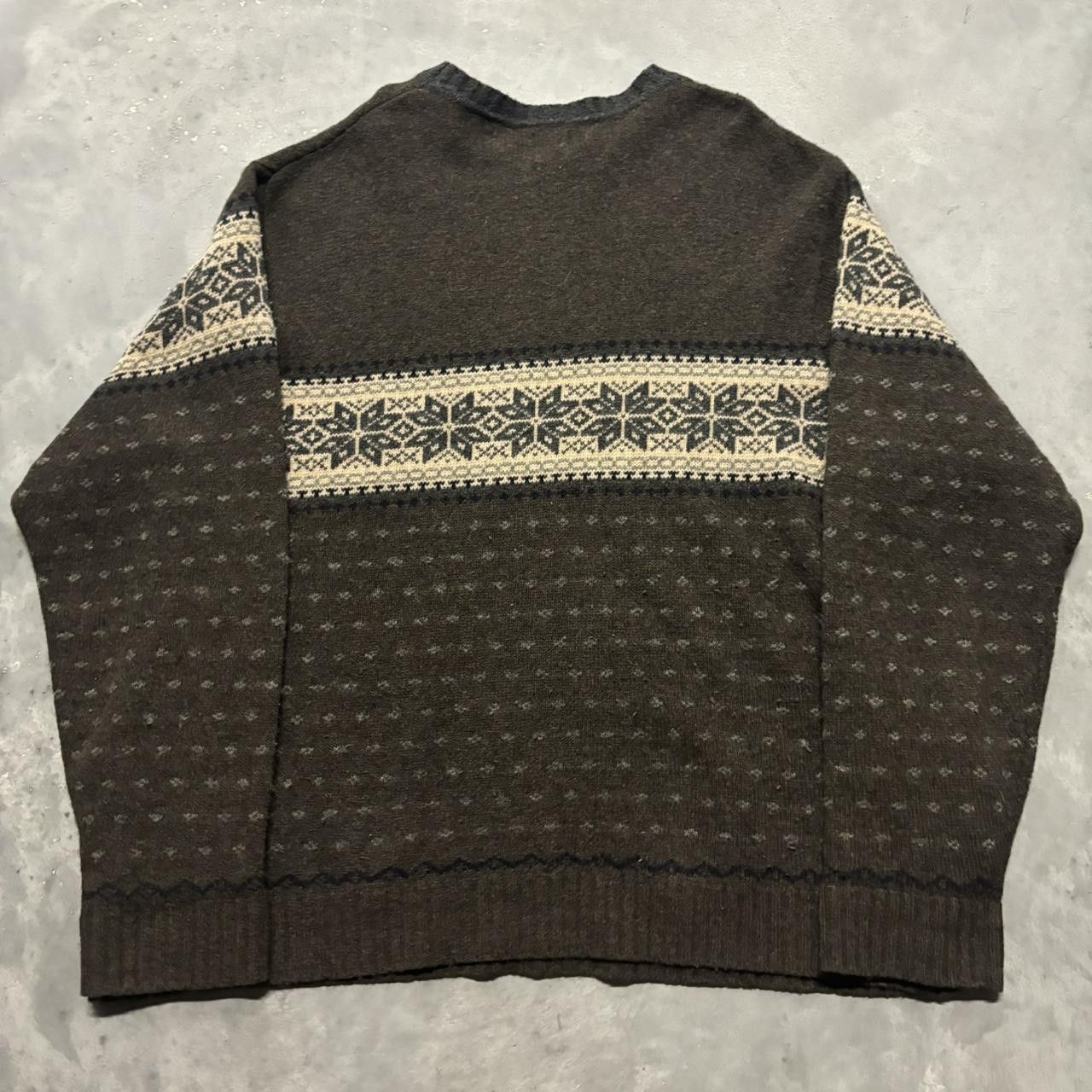 Japanese Brand × Vintage Crazy Vintage Y2K/2000s Grunge Khaki Pattern Striped 100% Lambswool Sweater! Size US XL / EU 56 / 4 - 5 Thumbnail