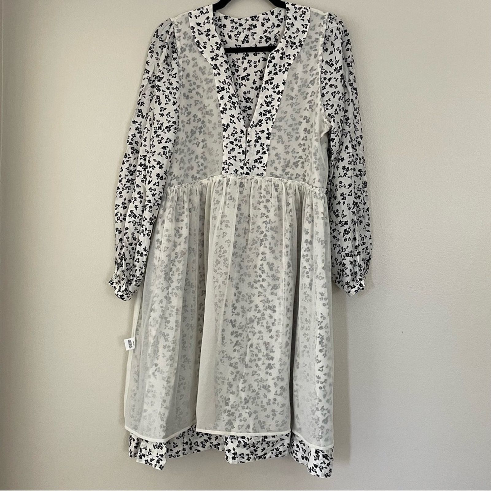 Hatch The Andrea Dress White Black Ditsy Floral Silk Blend S