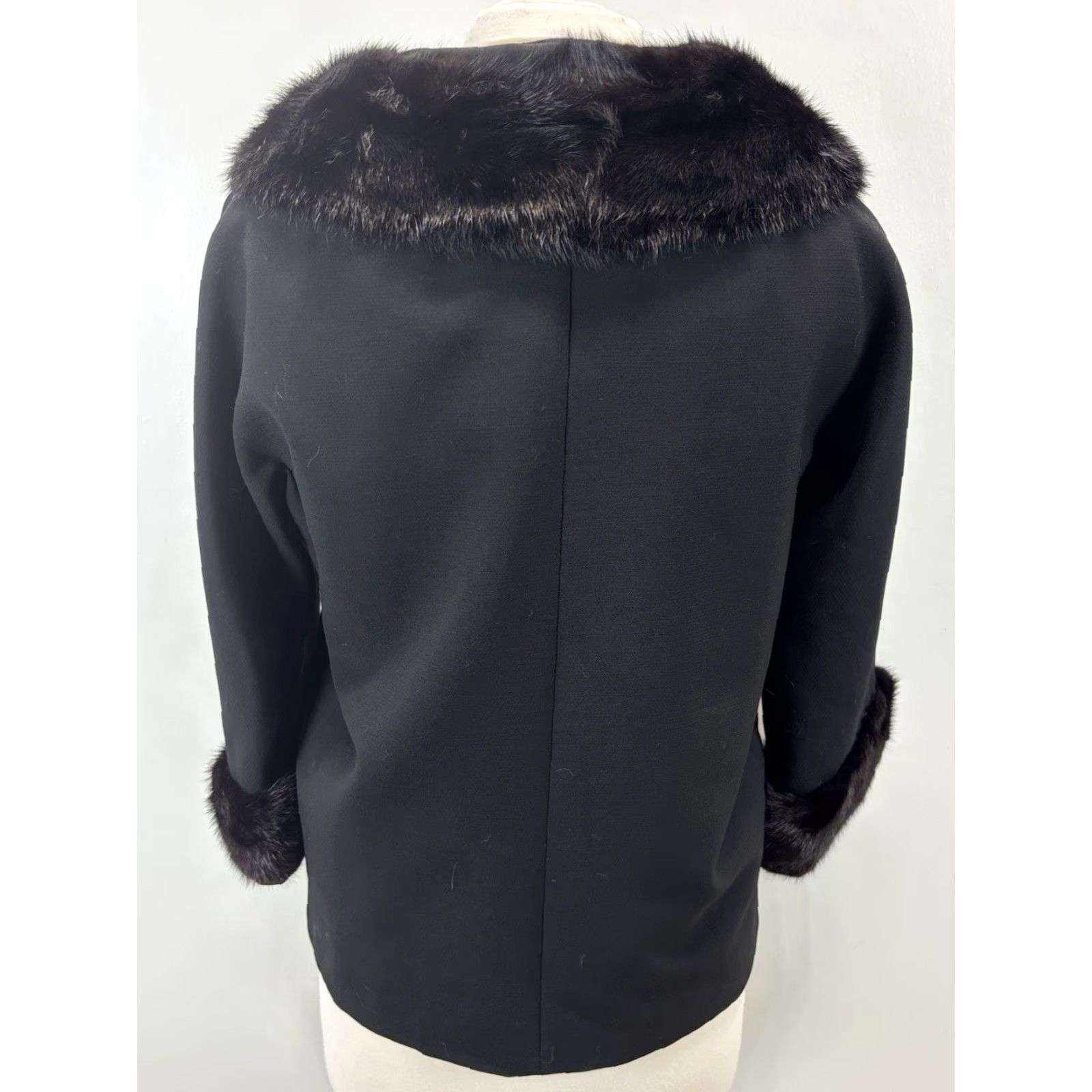 Doublet VINTAGE Meyer & Sons Wool Mink Jacket Coat Women's Double Breasted JackieO Mod Sz 12 Black Wool Mink Overcoat Ladies 12 Mens none Size XL / US 12-14 / IT 48-50 - 3 Thumbnail