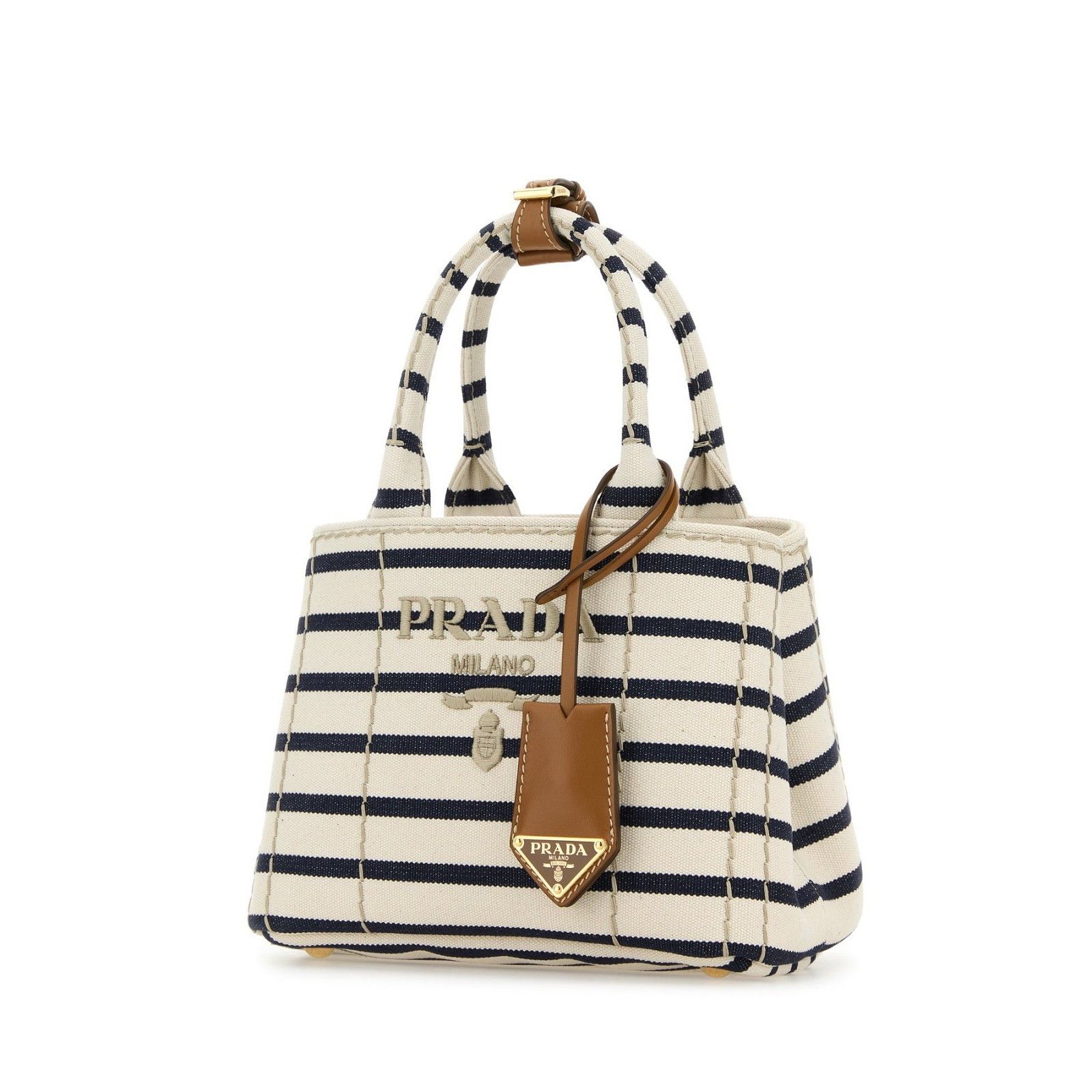 Prada PRADA Striped Embroidered White Blue Canvas Shopper Top Hand Size ONE SIZE - 2 Thumbnail