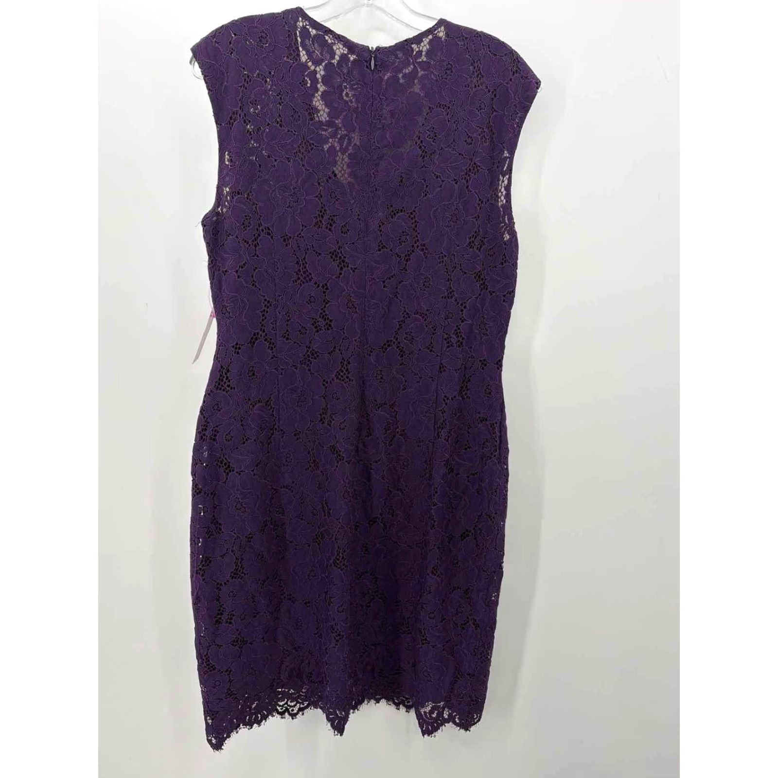Lauren Purple Size 12 Lace Knee Length Short Sleeve Dress