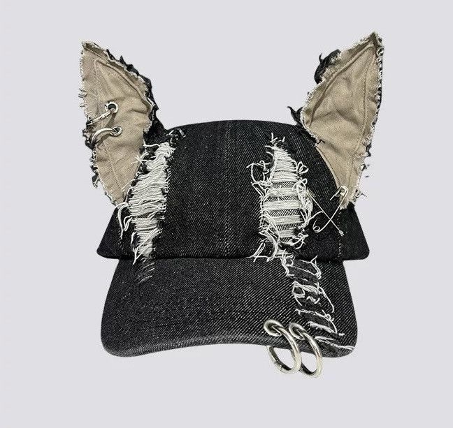 Japanese Brand Avant garde chunky dog ear distressed raw denim cap Size ONE SIZE - 2 Thumbnail