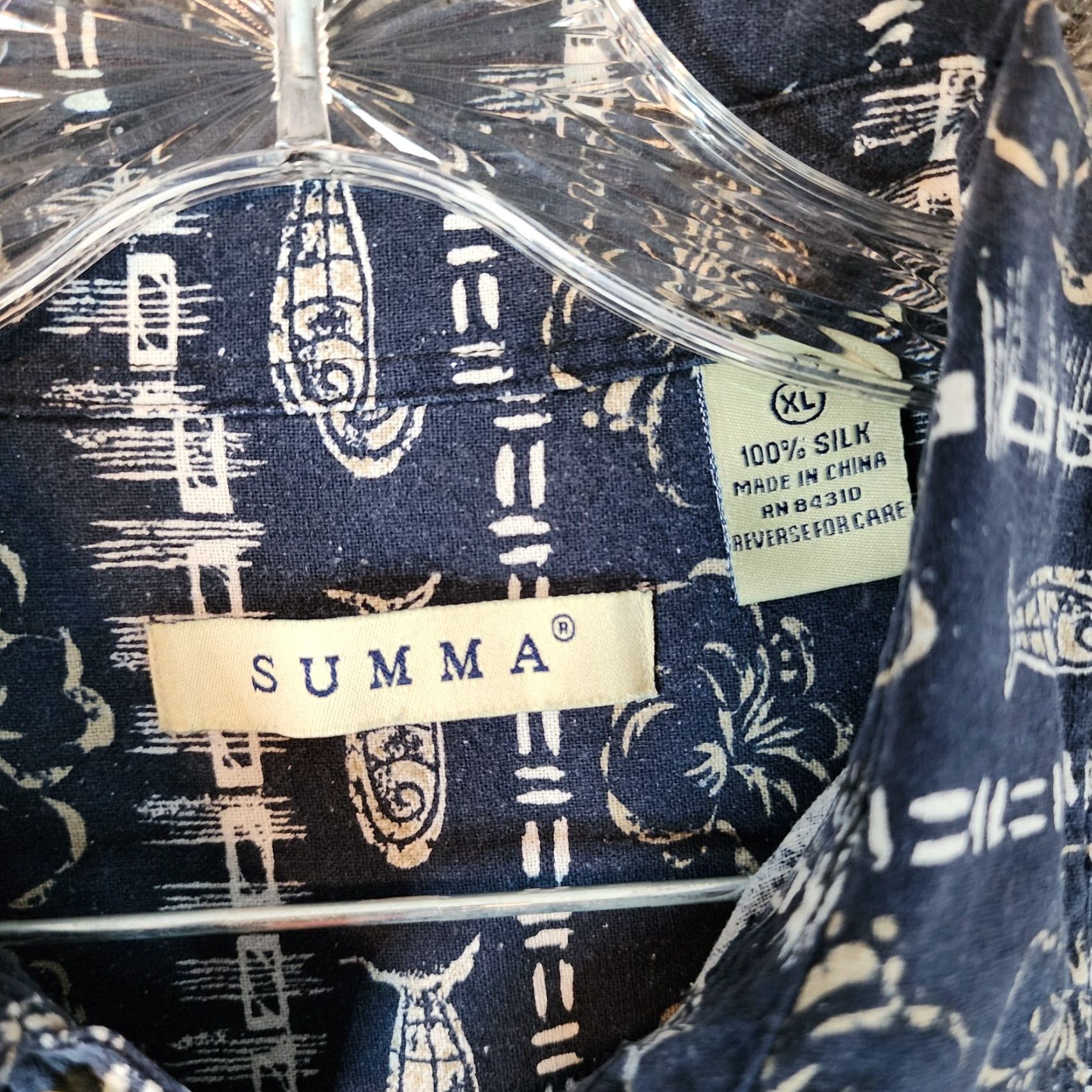 Vintage VINTAGE Summa Shirt Mens XL Silk Short Sleeve Floral Hawaiian Button-Up Blue Fish Floral 100% Silk Hawaiian Theme Mens Size US 36 / EU 52 - 5 Thumbnail