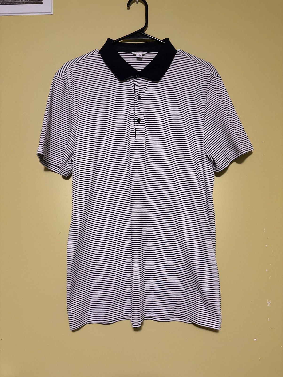 Calvin Klein CALVIN KLEIN Men's Large Black White Striped Polo Slim Fit Size US L / EU 52-54 / 3 - 1 Thumbnail
