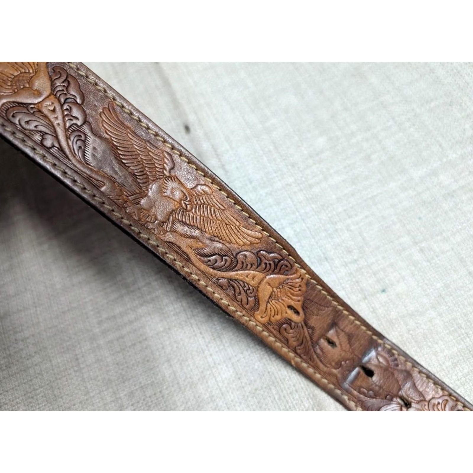 Vintage VINTAGE Chambers Western Belt Belt 38 brown Eagle cowhide leather floral Buckle Western Mens Size 38 - 3 Thumbnail