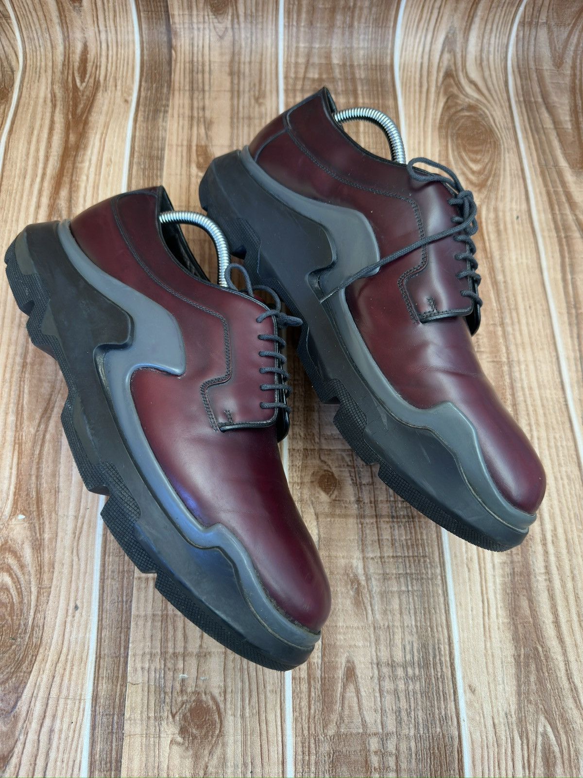 Prada AW15 Runway 2EG129 Show Wave Burgundy Derby Shoes Size US 10 / EU 43 - 11 Thumbnail