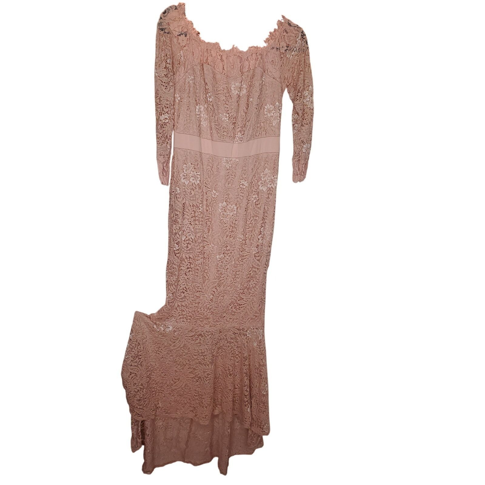 Other Blush Pink Lace Off Shoulder High Low Gown w/ Train Size XL Size XL / US 12-14 / IT 48-50 - 2 Thumbnail