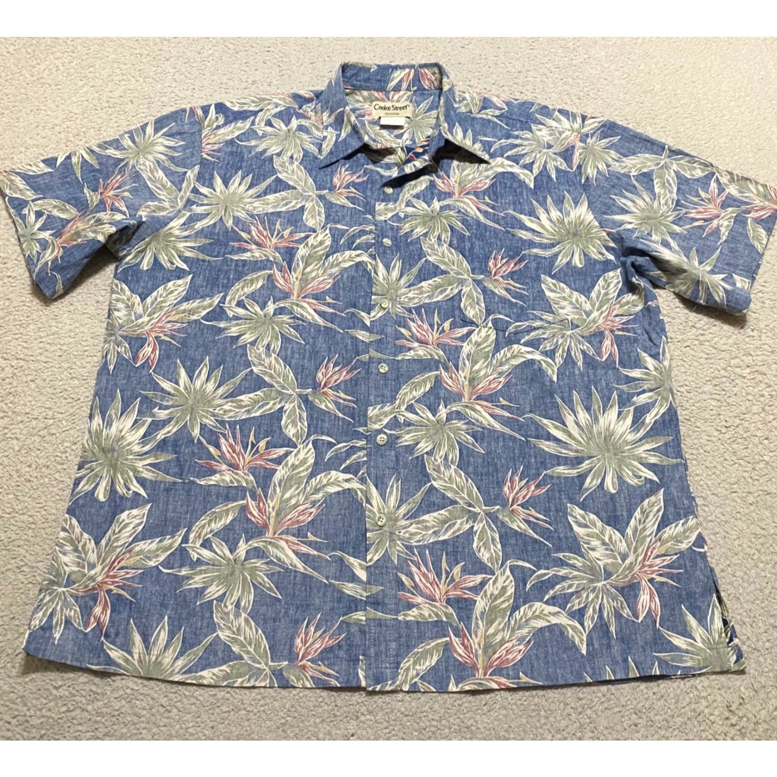 Vintage Cooke Street Mens 2XL Hawaiian Shirt Blue Floral Button Front Short Sleeve Shirt Size US XXL / EU 58 / 5 - 2 Thumbnail