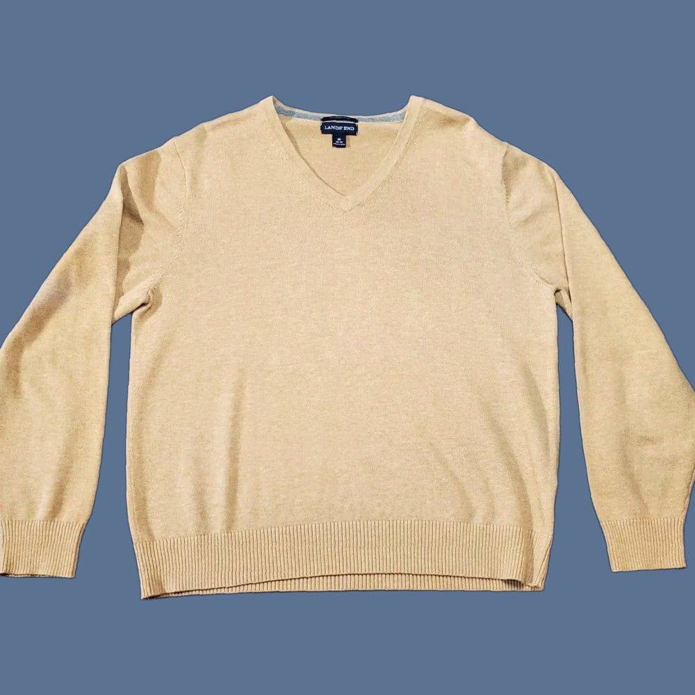 Lands' End Lands' End Sweater Mens Medium Brown Supima Cotton Long Sleeve V-Neck Pullover Knit Size US M / EU 48-50 / 2 - 1 Thumbnail