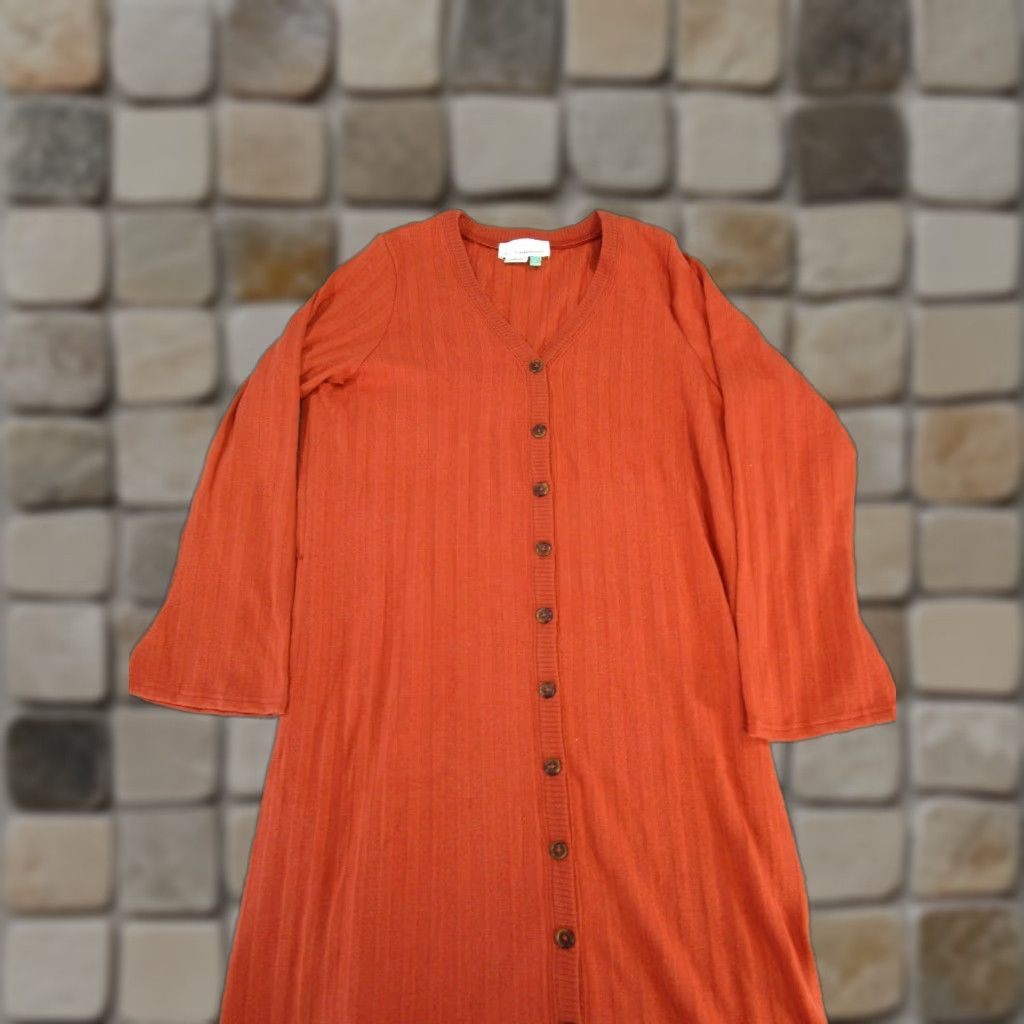 Anthropologie Anthropologie Sweater Dress Womens 1X Orange Dress Midi  V-Neck Long Sleeve Button Knit Casual Party/Cocktail Travel 1X Orange  Womens | Grailed
