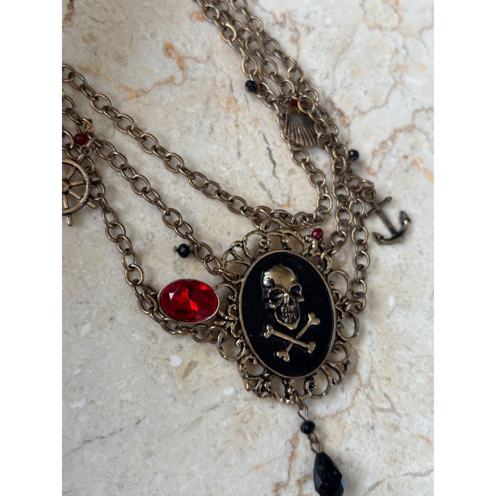 Other Pirate-Inspired Multi-Layer Chain Necklace With Skull & Cros Size ONE SIZE - 5 Thumbnail