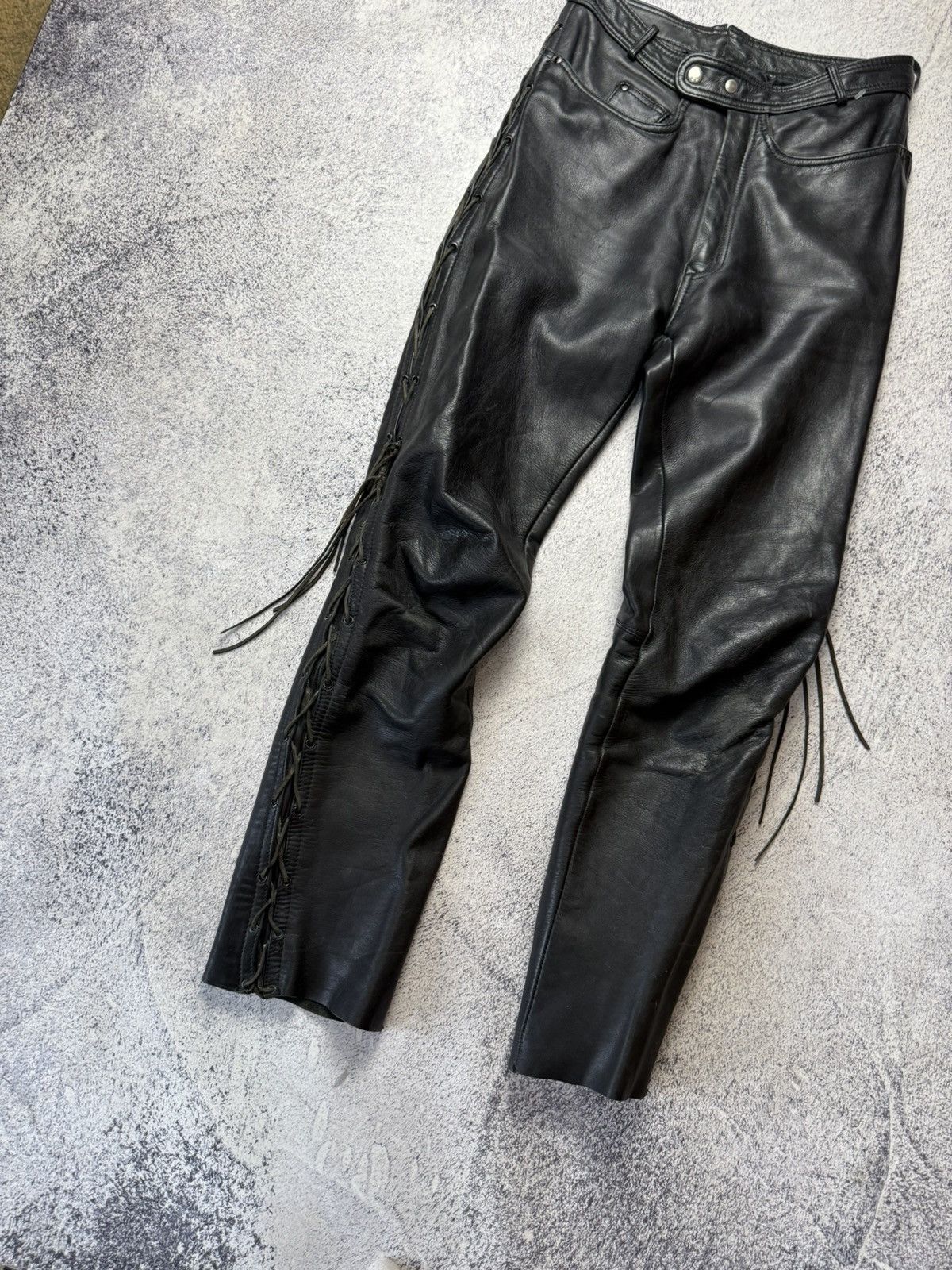 Leather Mens Vintage Biker Leather Pants stripe's Japanese brand y2k Size US 31 - 8 Thumbnail