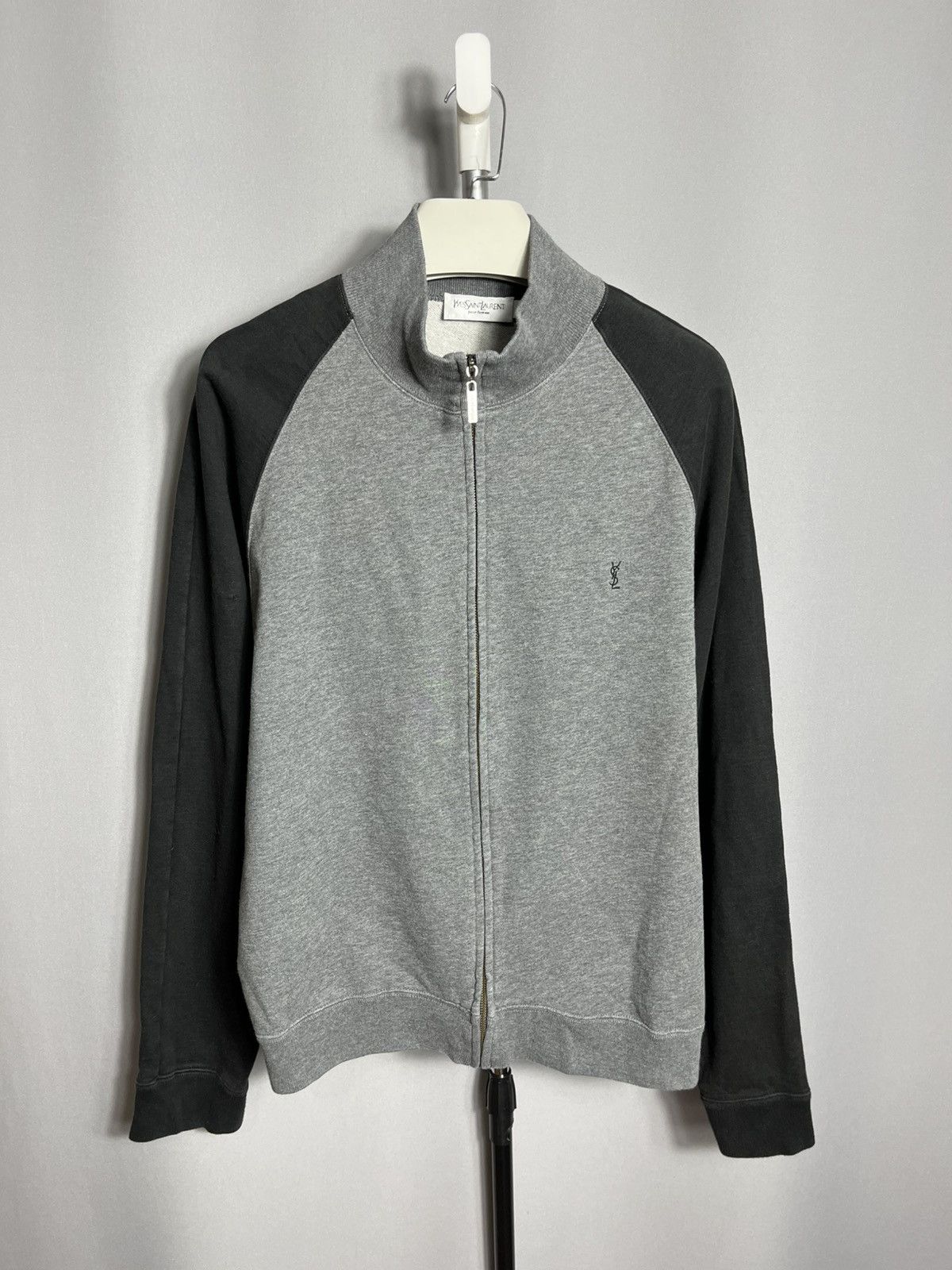 YVES SAINT LAURENT ZIP-THROUGH SWEATSHIRT Grey Cotton