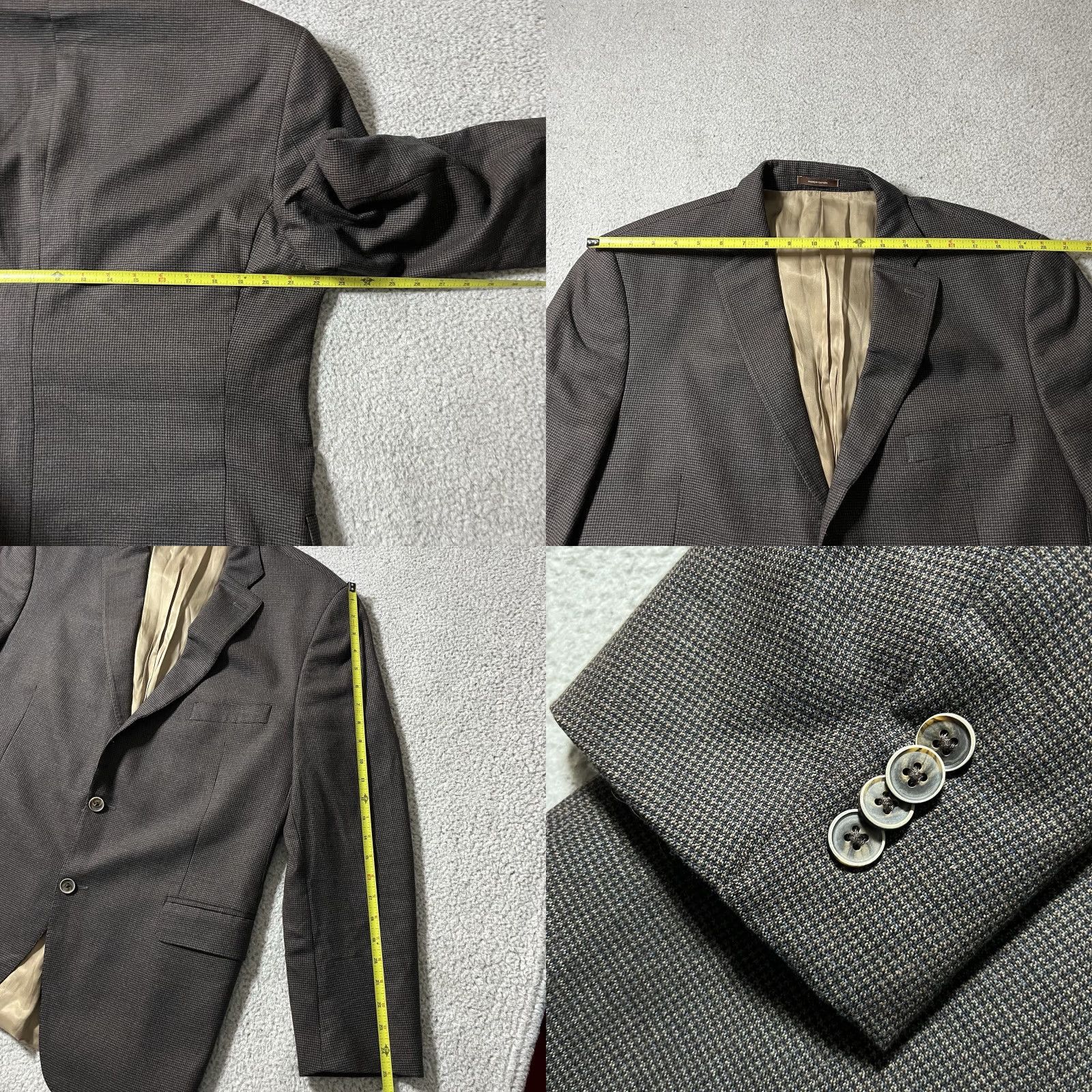 Peter Millar VINTAGE Peter Millar Blazer Men 44 R Brown Wool Houndstooth Union Made USA Button Jacket Size 44R - 11 Thumbnail