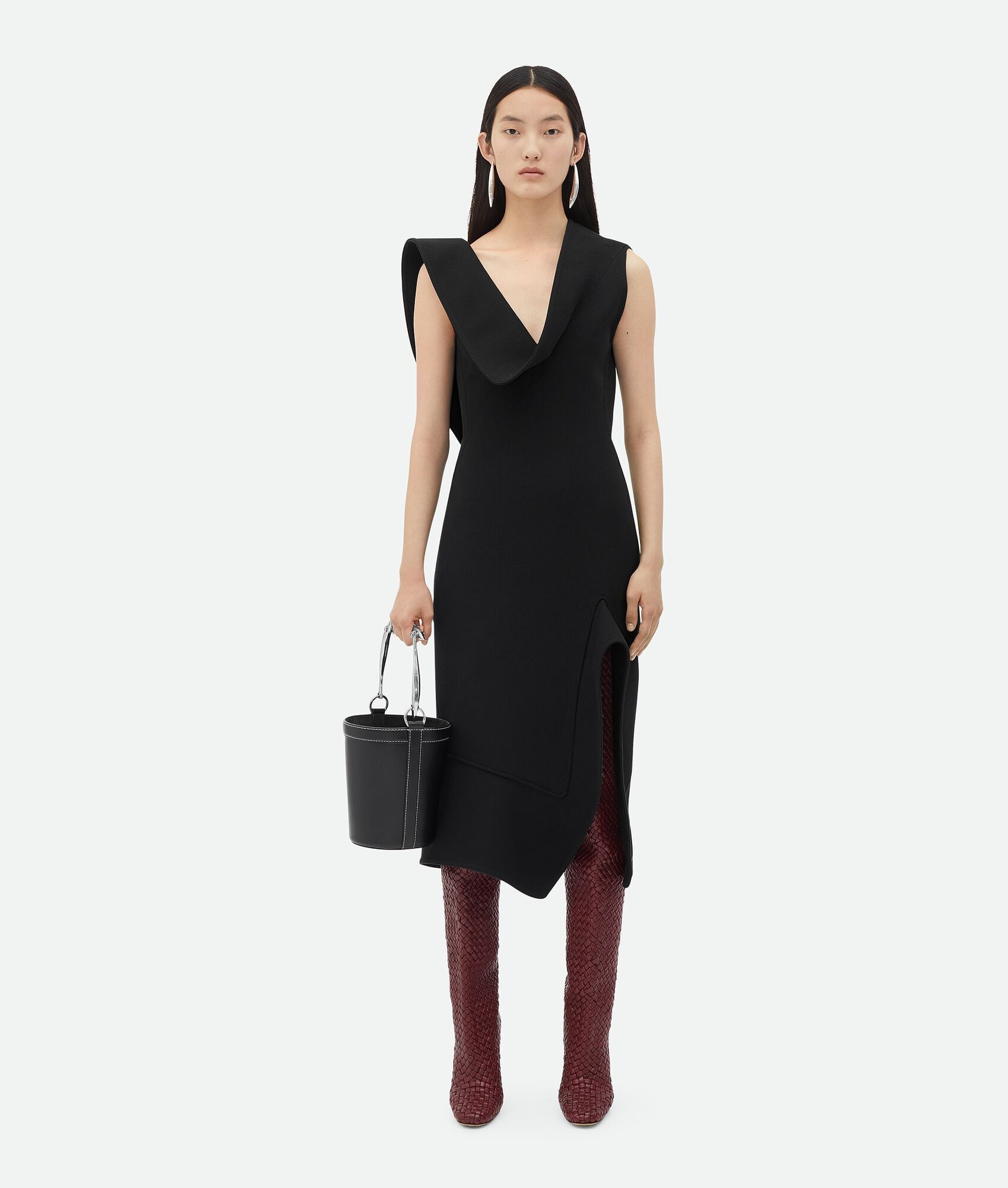 Bottega Veneta o1bcso1str0225 Structured Cotton Midi Dress in Black Size S / US 4 / IT 40 - 1 Thumbnail