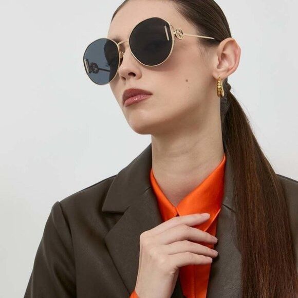 Gucci Gucci GG1206SA 002 Sunglasses Gold Round Frame, Grey Lenses Size ONE SIZE - 3 Thumbnail