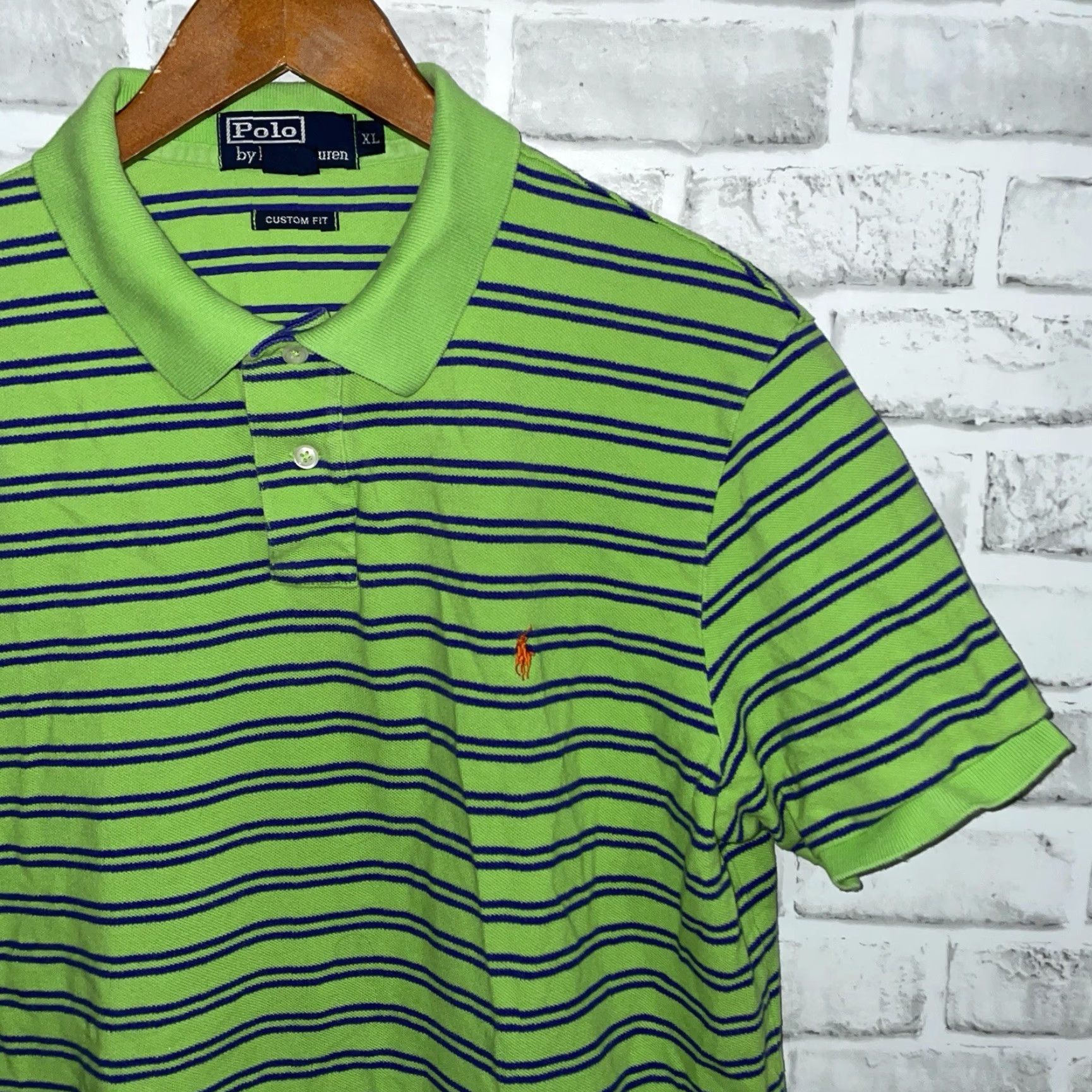Polo Ralph Lauren Polo Ralph Lauren Polo Shirt Striped Green 100% Cotton XL Mens Custom Fit Size XL Size US XL / EU 56 / 4 - 2 Thumbnail