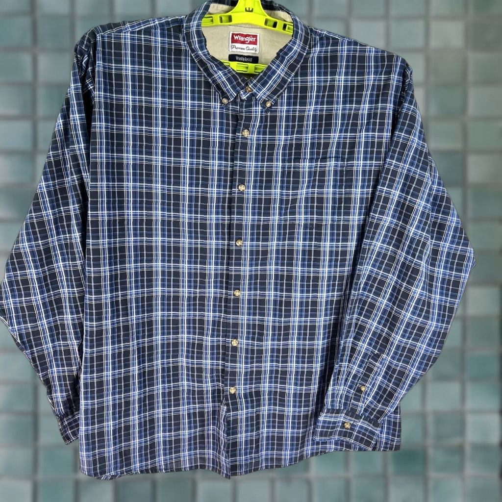 Wrangler Wrangler Premium Shirt Size 3XL Blue Long Sleeve Pearl Snap Checked Western Cowboy Outdoor Mens Size US XXL / EU 58 / 5 - 1 Thumbnail