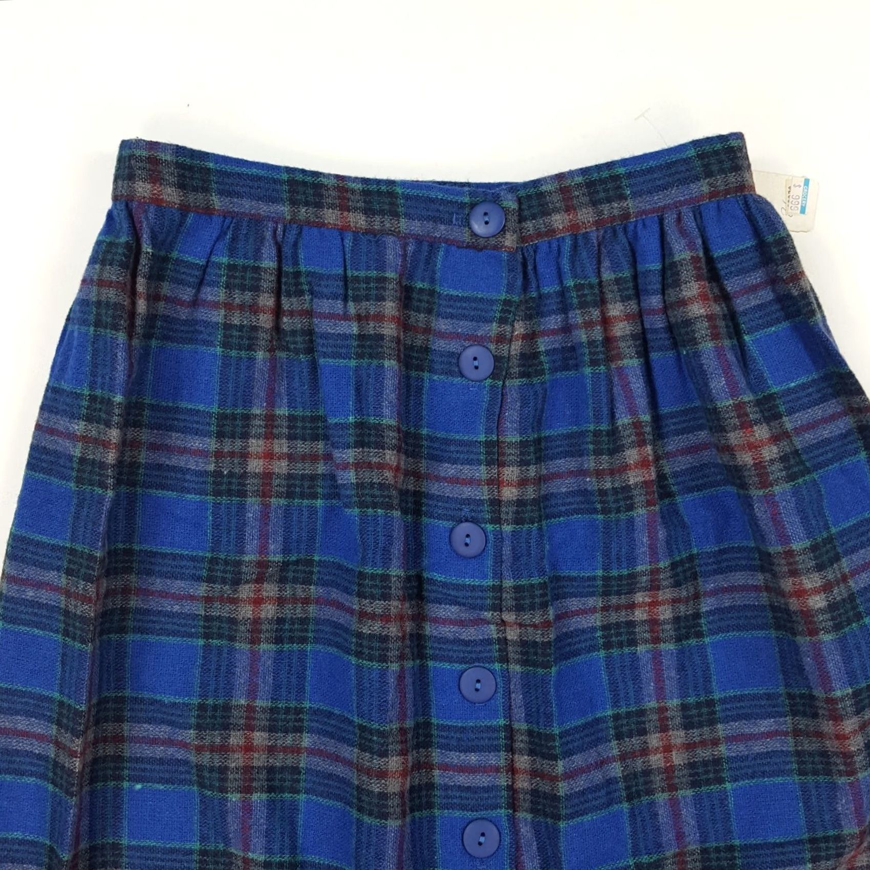 Etro VINTAGE Plaid Button Front A-Line Women's Size 9 Midi Skirt Blue Wool Polyester Regular 80s 90s Retro Knee Womens Size 30" / US 8 / IT 44 - 2 Thumbnail